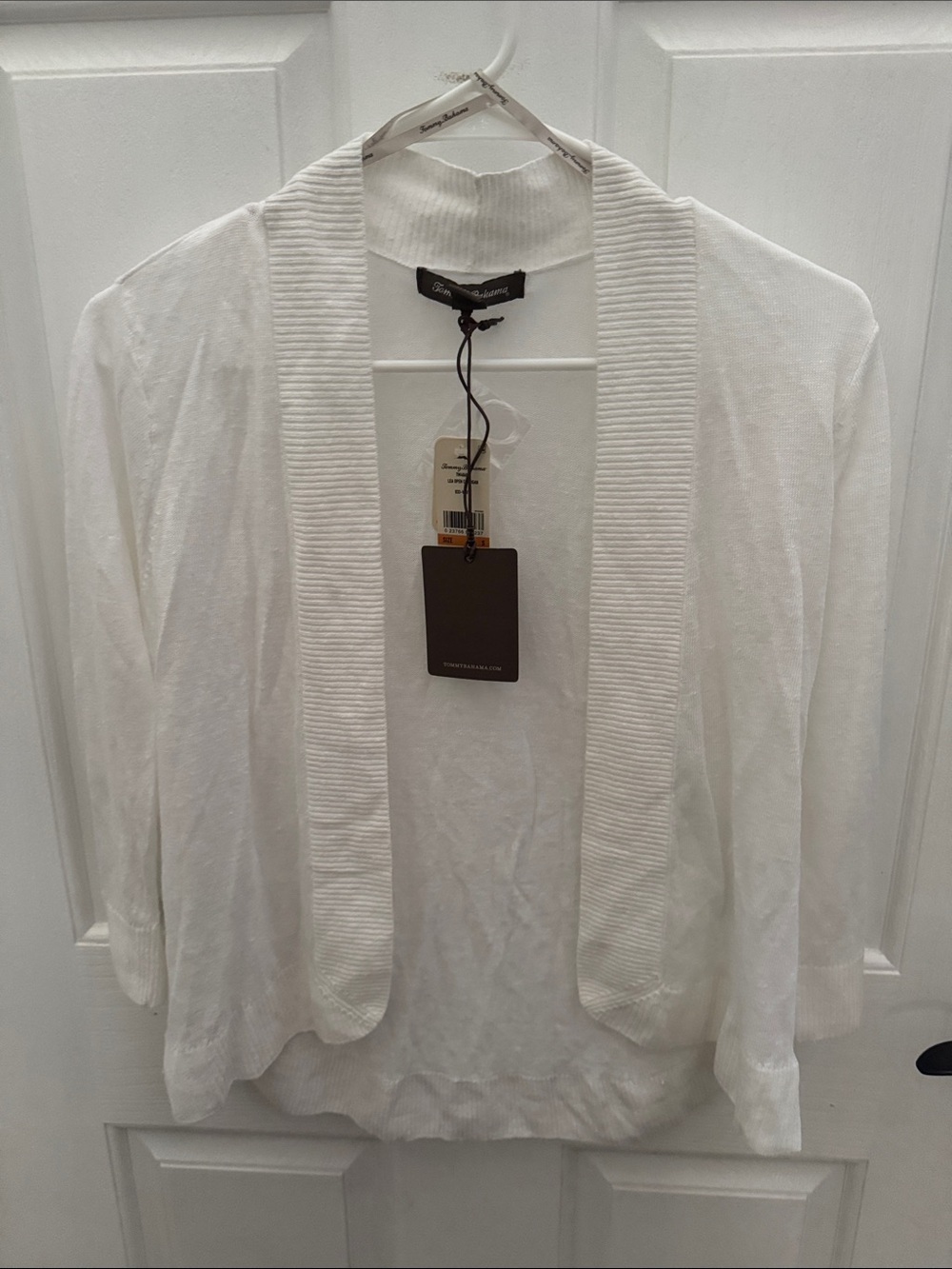 Tommy Bahama 100% Linen White Open-Front Women’s Sweater Cardigan size S/P